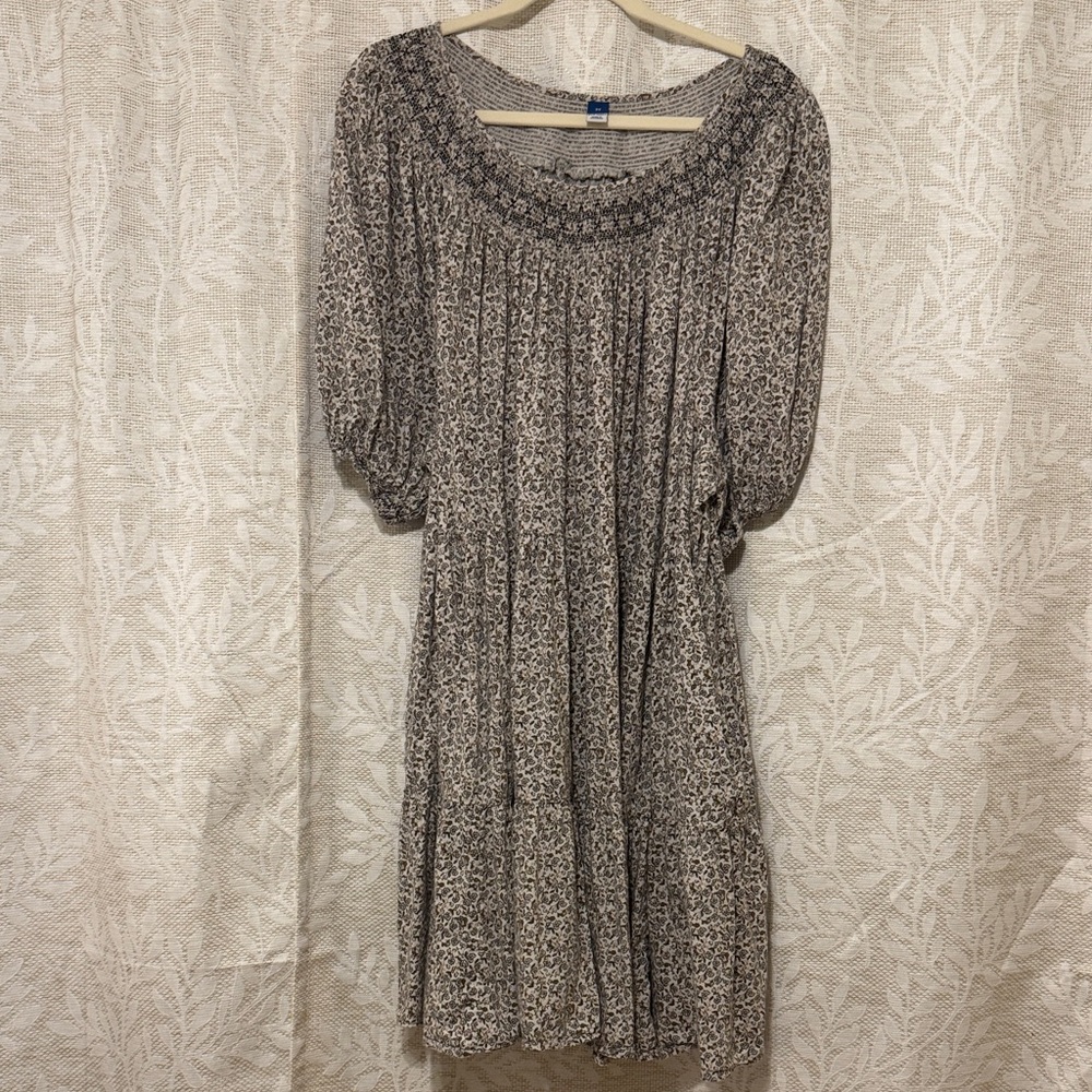 Old Navy Beige Floral Smocked Midi Dress